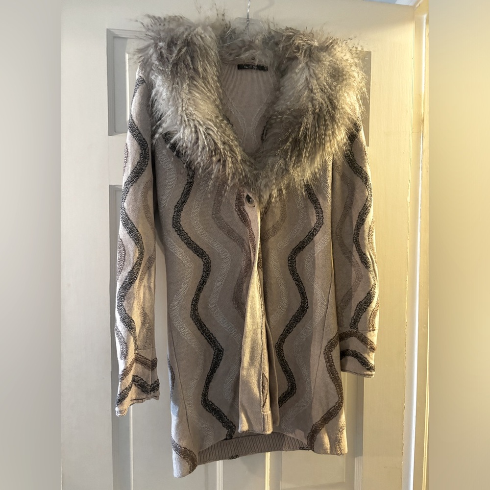 Nic+Zoe feather collar sweater cardigan